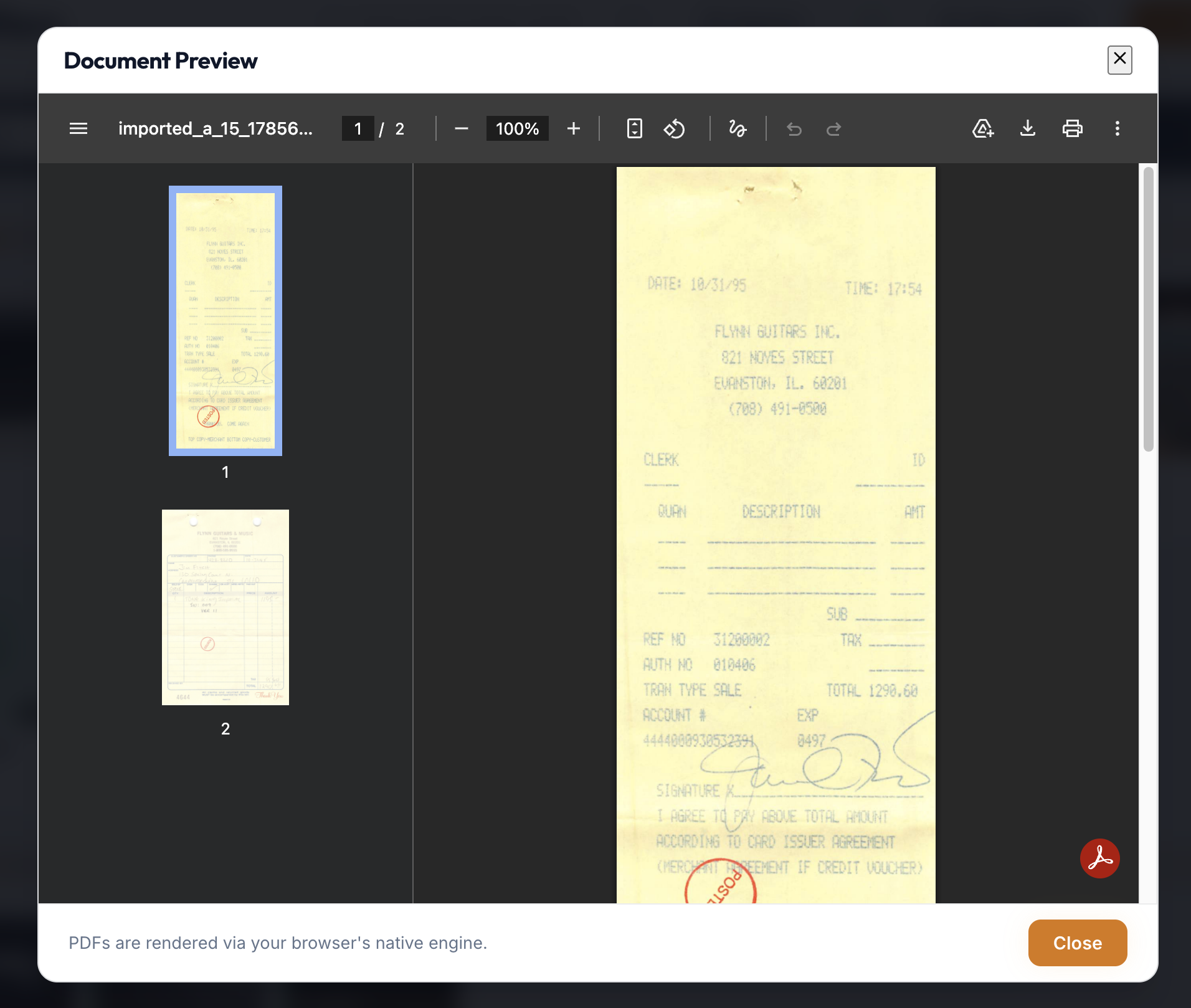 In-app PDF document viewer